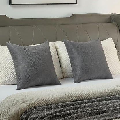 FUTEI Dark Grey Chenille Throw Pillow Covers 26x26 Inch Set of 2,Soft Wide Chevron Textured Euro Pillow Shams,Farmhouse Home Decor for Couch Bed Living Room