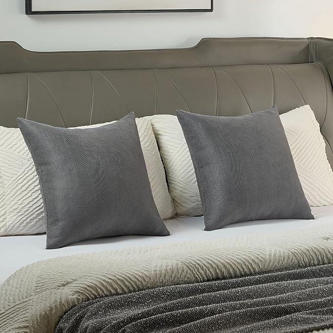 FUTEI Dark Grey Chenille Throw Pillow Covers 22x22 Inch Set of 2,Soft Wide Chevron Textured Cushion Case,Farmhouse Home Decor for Couch Bed Living Room