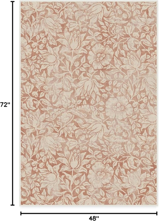 RUGGABLE x Morris & Co Washable Area Rug – Mallow Rust Red 4x6, Stain-Resistant, Non-Slip – Medium Machine Washable Rugs for Living Room, Bedroom, Hallway, Entryway & Office–with Cushioned Pad