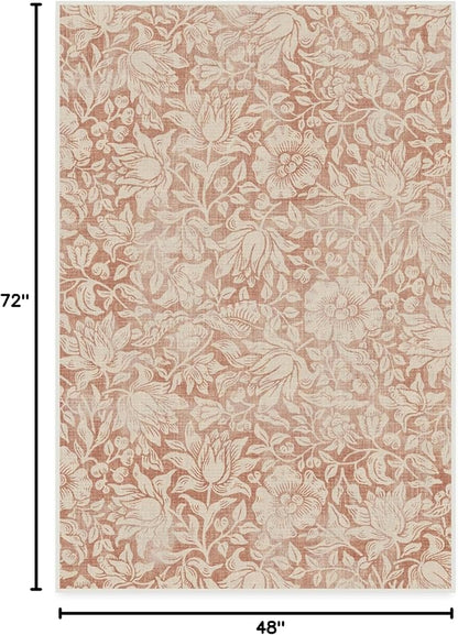 RUGGABLE x Morris & Co Washable Area Rug – Mallow Rust Red 4x6, Stain-Resistant, Non-Slip – Medium Machine Washable Rugs for Living Room, Bedroom, Hallway, Entryway & Office–with Standard Pad