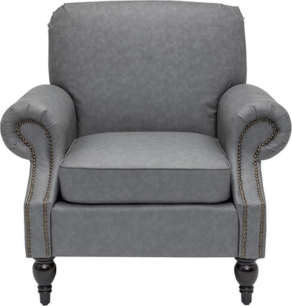Accent Chair,22.4" Seat Depth Armchair with Roll Arms,36.6W*34.3D*34.6H Living Room Chair,Wood Legs,Set of 1,Faux Leather in Gray