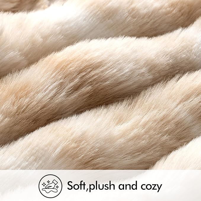MIULEE Faux Fur Pillow Covers Thick Soft Plush Throw Pillows Luxury Home Decor for Couch Bed Bedroom Living Room Sofa,20x20 Inch Pack of 2 White-Beige
