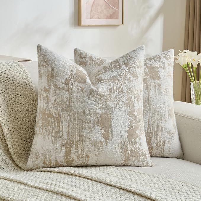 FUTEI Brown White Decorative Throw Pillow Covers 22x22 Inch Set of 2,Soft Faux Cashmere Jacquard - Textured & Cozy Cushion Case,Modern Home Decor for Couch Bed Living Room