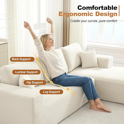 Modular Sectional Cloud Couch for Living Room,Modern Boneless Couche Set with Plush Corduroy,Comfy Floor Sofa with Memory Foam,Stupendous U Shaped Sofa with Ottoman,No Assembly Required,Beige