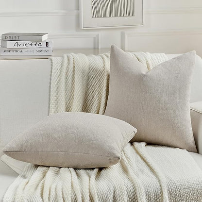 FUTEI Oatmeal Chenille Decorative Throw Pillow Covers 12x20 Inch Set of 2,Soft Cozy Faux Linen Textured Lumbar Pillow Cases,Farmhouse Home Decor for Couch Living Room