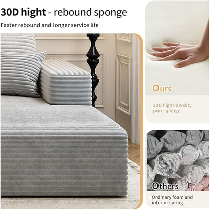 135.4" Cloud Sectional Couch with 1 Ottoman,Modern Modular Sofa with Deep Seat, Comfort U Shaped Sofa Couches for Living Room Bedroom Apartments,No Assembly Required, (Grey,Right Facing Chaise)