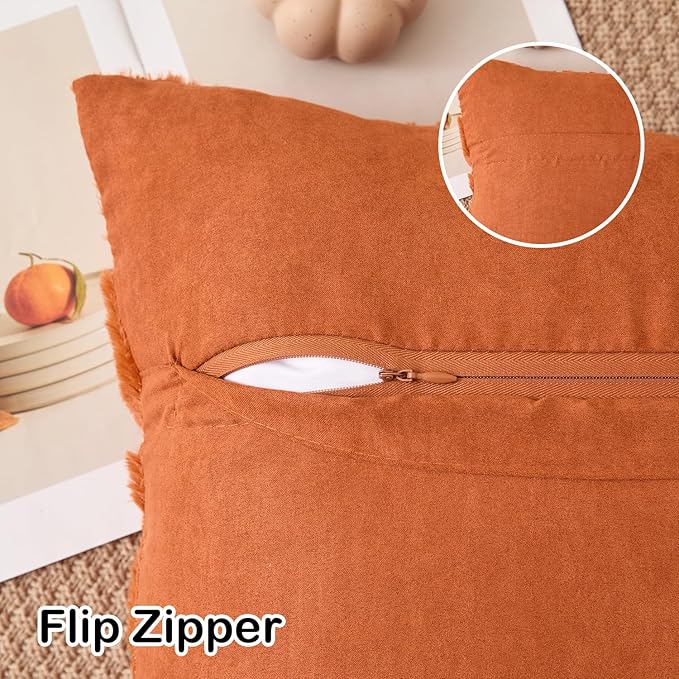 Kevin Textile Fall Pillow Covers 20x20 Inch Set of 2 Soft Pumpkins Decorative Square Pillowcases Plush Autumn Faux Fur Cushions Harvest Gift for Couch Sofa Chair Bedroom Home Decor, Brown