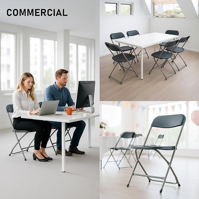 SEALAMB Plastic Folding Chairs 16 Pack, Gray Commercial Portable Indoor/Outdoor Chairs for Home Office, Wedding, Events Parties with Steel Frame, 350lbs Capacity (Gray-Plastic, 16 Pack)
