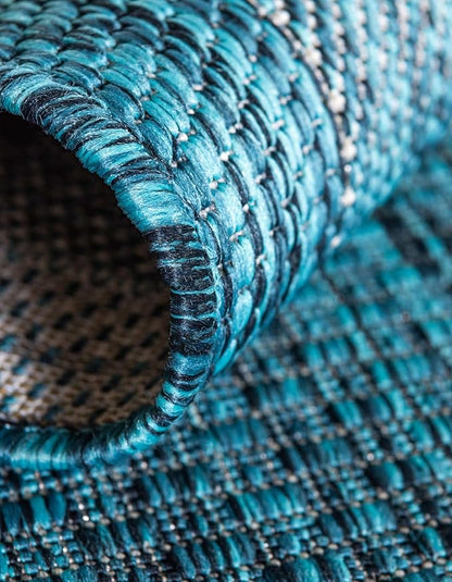 Unique Loom Outdoor Border Collection Area Rug - Soft Border (10' Round Teal/Ivory)