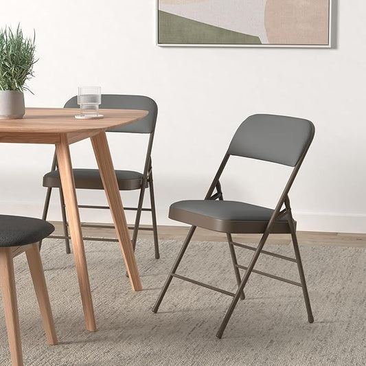 Amazing for less Pack of 2 (Fabric/Vinyl) Steel Frame Metal Foam Padded Folding Chairs (Black, Gray, White) (2-Pack - Vinyl Gray)