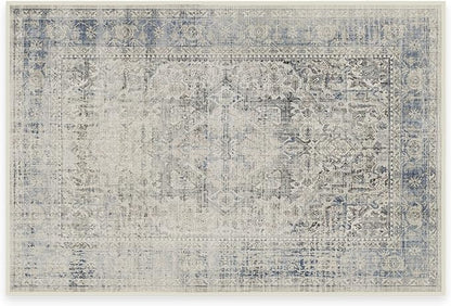 RUGGABLE Washable Vintage Area Rug – Kamran Blue Quartz 2x3, Stain-Resistant, Non-Slip – Small Machine Washable Rugs for Living Room, Bedroom, Hallway, Entryway & Bathroom–with Standard Pad