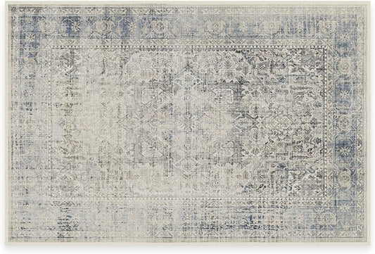 RUGGABLE Washable Vintage Area Rug – Kamran Blue Quartz 2x3, Stain-Resistant, Non-Slip – Small Machine Washable Rugs for Living Room, Bedroom, Hallway, Entryway & Bathroom–with Standard Pad
