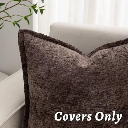Brown Decorative Throw Pillow Covers 16x16 Inch Set of 2 Cozy Soild Chenille Cushion Cases Soft Textured Square Couch Pillows Cover Boho Accent Farmhouse Pillowcases for Sofa Bed