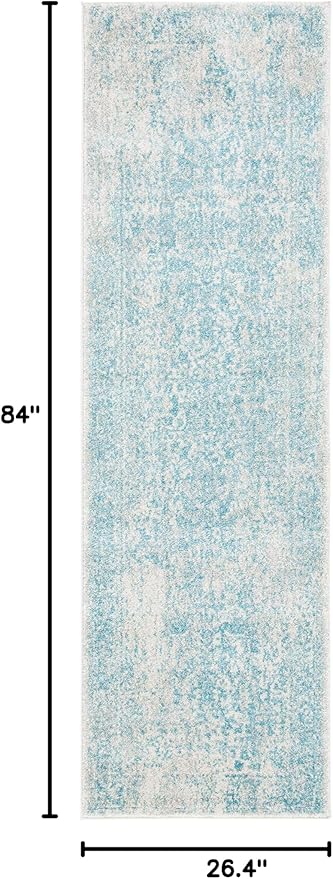 SAFAVIEH Evoke Collection Runner Rug - 2'2" x 7', Ivory & Aqua, Distressed Design, Non-Shedding & Easy to Clean, Ideal for Foyer, Bedroom, Kitchen, Hallway (EVK256J)