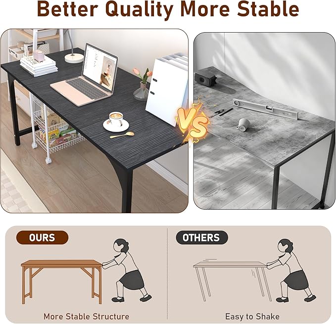 StarGraph Home Office Desks 55 Inch Large Office Desk with Sturdy Metal Frame Modern Computer Desk Gaming Study Writing Work from Home Desks, Black