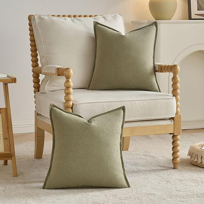 FUTEI Olive Green Chenille Throw Pillow Covers 22x22 Inch Set of 2,Edges Double-Stitched Cushion Cases,Modern Home Decor for Couch Living Room