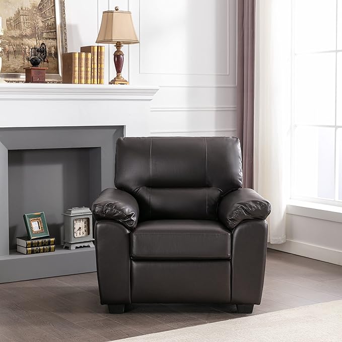 Morden Fort Faux Leather Chairs Set of 2, Modern Luxury Leather Sofa Chair Easy Clean Skin-Friendly Leather Accent Armchairs for Living Room Apartment Office Lounge Comfy Reading Chairs, Chocolate