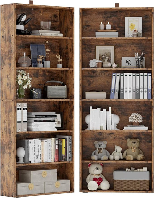 IRONCK Bookshelves and Bookcases Set of 2 Floor Standing 6 Tiers Display Storage Shelves 70 in Tall Bookcase Home Decor Furniture for Home Office, Living Room, Bed Room