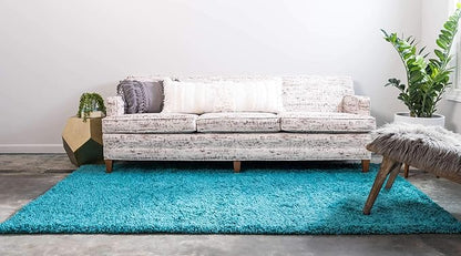 Unique Loom Solid Shag Collection Area Rug (5' 1" x 8' Rectangle Deep Aqua Blue)