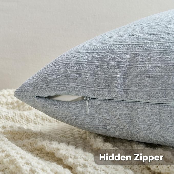 FUTEI Light Blue Decorative Throw Pillow Covers 24x24 Inch Set of 2,Soft Cozy Wheat Ear Striped Patterns European Cushion Cases,Modern Home Decor for Couch Bed Living Room