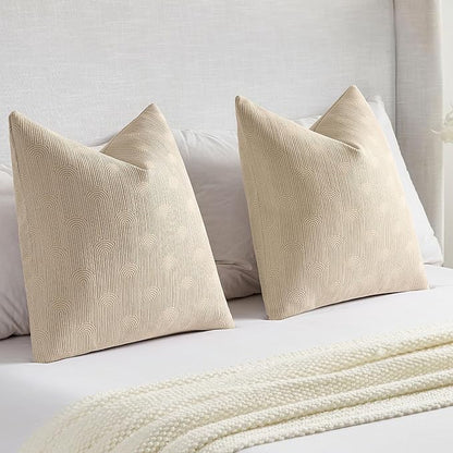 FUTEI Oatmeal Chenille Decorative Throw Pillow Covers 24x24 Inch Set of 2,Soft Cozy Striped Geometric Patterns European Cushion Case,Modern Home Decor for Couch Bed Living Room