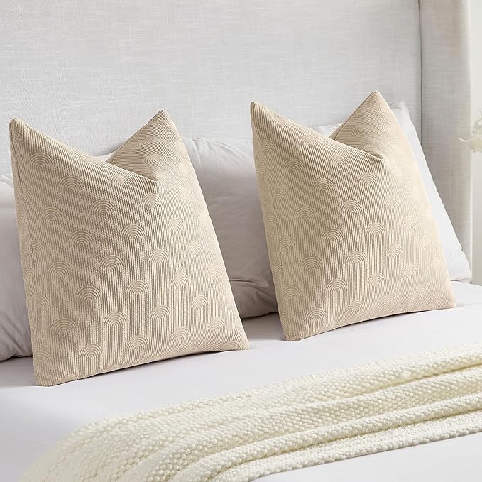 FUTEI Oatmeal Chenille Decorative Throw Pillow Covers 26x26 Inch Set of 2,Soft Cozy Striped Geometric Patterns Euro Pillow Sham,Modern Home Decor for Couch Bed Living Room