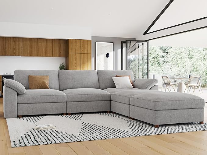 EASE MOOSE Oversized Modular Sectional Sofa, Modern Oversized U Shape Sectional Couch,Comfty Deep Modular Sofa with Ottoman,Light Gray Wide Sectional Modular Sofa for Living Room,Chenille