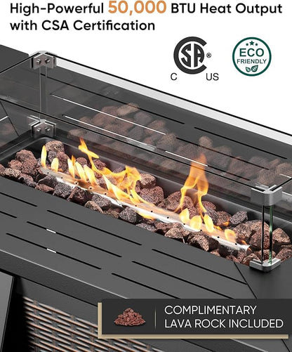 HUMMUH 9 Piece Patio Furniture Set with Fire Pit Table,Wicker Patio Swivel Rocker Outdoor Chairs 3-Seat Sofa with Ottomans for Backyard,Poolside,Deck