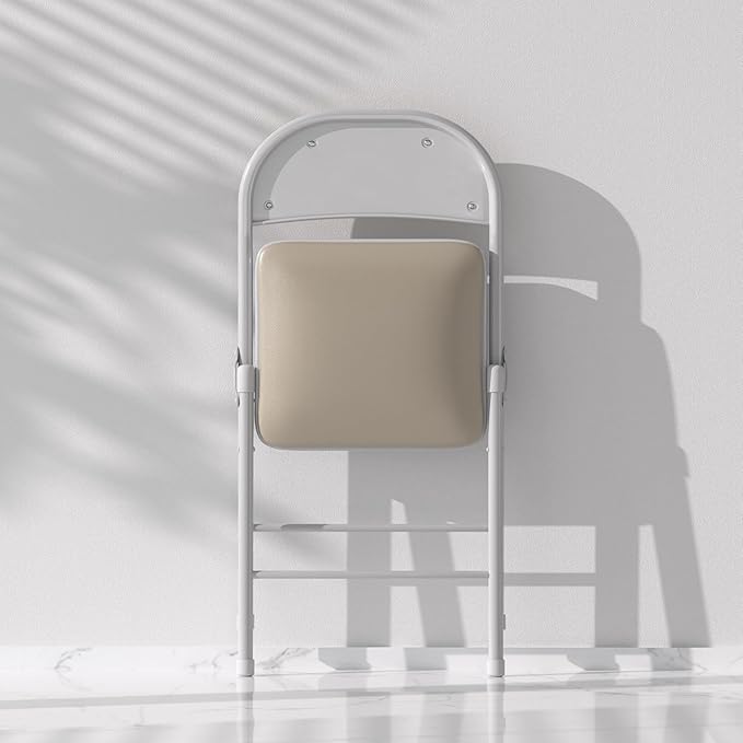 VECELO 4-Pack Folding Chairs Portable Metal with Ultra Soft PU Padded Cushion Seats for Home Office, Beige