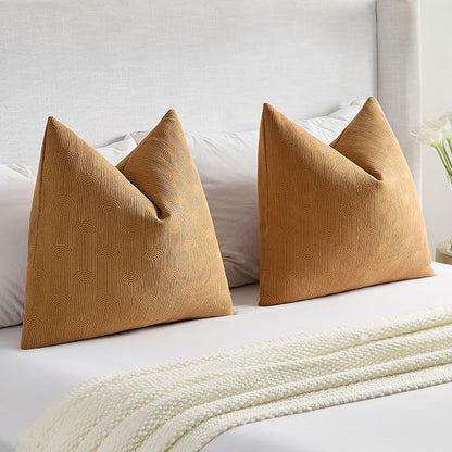 FUTEI Bronze Chenille Decorative Throw Pillow Covers 26x26 Inch Set of 2,Soft Cozy Striped Geometric Patterns Euro Pillow Sham,Modern Home Decor for Couch Bed Living Room