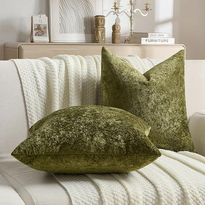 FUTEI Moss Green Flannel Throw Pillow Covers 20x20 Inch Set of 2,Soft Dimensional Textured Cushion Cases,Modern Home Decor for Couch Living Room