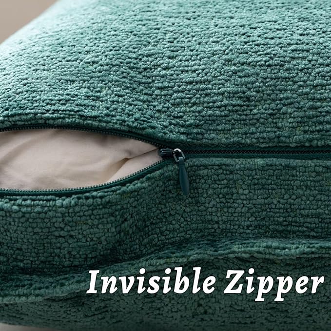 Green Decorative Throw Pillow Covers 16x16 Inch Set of 2 Cozy Soild Chenille Cushion Cases Soft Textured Square Couch Pillows Cover Boho Accent Farmhouse Pillowcases for Sofa Bed