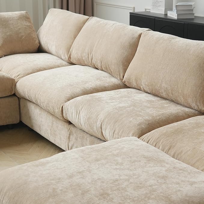 WJShome Cloud Couch Modular Sectional Sofa, 134" U Shaped Couch for Livingroom, Oversized Convertible Wide Seater with 2 Ottomans Living Room Set, Covers Washable&Replaceable,Khkai