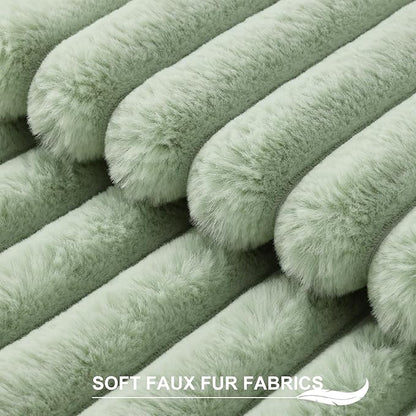 Pallene Faux Fur Plush Throw Pillow Covers 22x22 Set of 2, Luxury Soft Fluffy Striped Decorative Pillow Covers for Sofa, Couch, Living Room, Sage Green