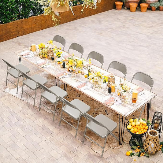VINGLI Folding Chairs All Steel Metal Frame, Capacity 350 lbs, Durable Portable and Versatile for Indoor Outdoor Use, Khaki, Set of 8