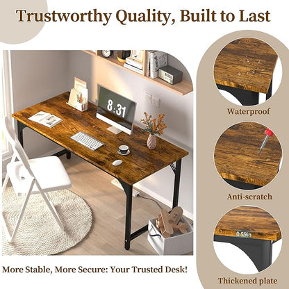 AZN Computer Desk, 47in Computer Desk, Office Desk w/Metal Frame, Office Desk w/Water-Resistant, Scratchproof Surface, Home Office Desks w/Large Legroom for Work Study Writing Gaming, Rustic Brown