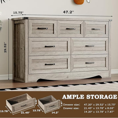 7-Drawer Dresser for Bedroom, Modern Wooden Chest of Drawers with Metal Handles, Anti-Tipping Design, Sturdy and Stable Storage Organizer for Living Room, Entryway, Home Office