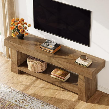 Tribesigns 63-Inch TV Stand for 55/60/65/70-Inch TVs, Farmhouse Entertainment Center with 2-Tier Storage Shelf, Long Wooden Media Console Table for Living Room, Bedroom, Brown