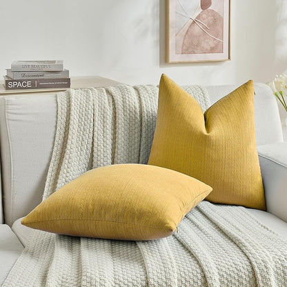 FUTEI Mustard Yellow Decorative Throw Pillow Covers 24x24 Inch Set of 2,Soft Cozy Wheat Ear Striped Patterns European Cushion Cases,Modern Home Decor for Couch Bed Living Room
