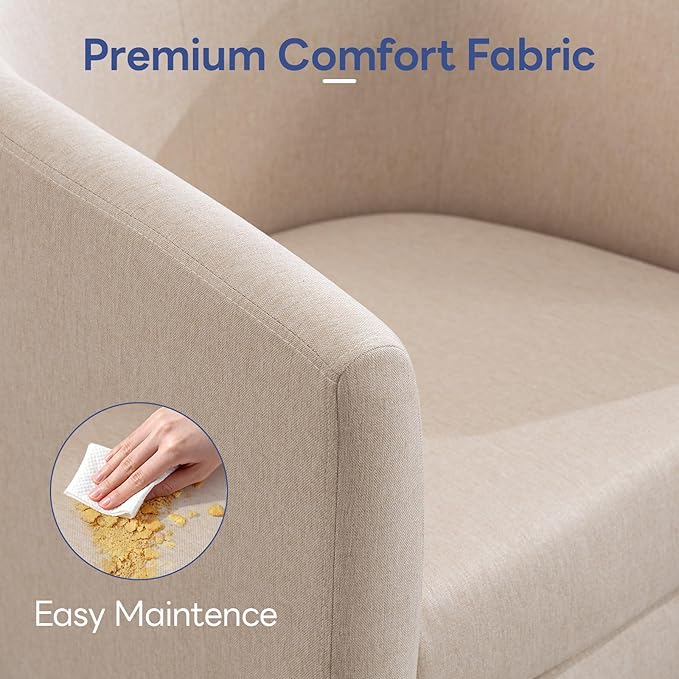 Accent Barrel Chair, Modern Comfy Living Room Chairs with Armrest Small Reading Chair with Cozy Soft Padded for Bedroom Reception Room Cafe, Begie