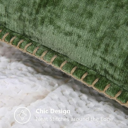 decorUhome Christmas Chenille Soft Throw Pillow Covers 22x22 Set of 2, Farmhouse Velvet Neutral Decorative Euro Fall Pillow Covers with Stitched Edge for Couch Sofa Bed Home Decor, Forest Elf
