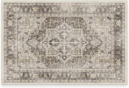 RUGGABLE Washable Vintage Area Rug – Kamran Hazel 2x3, Stain-Resistant, Non-Slip – Small Machine Washable Rugs for Living Room, Bedroom, Hallway, Entryway & Bathroom–with Cushioned Pad