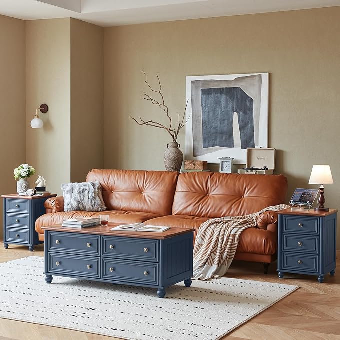 Farmhouse Dressers & Night Stand Set of 4, Wood 54" Wide Dresser & 35" Tall Chest of Drawers, 18" with Charging Station Nightstand Set of 2, Bedroom Furniture Dresser Set for Home Living Room Hallway