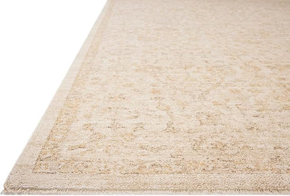 Loloi Chris Loves Julia Palma Collection PLM-01 Ivory/Sand 11'-6" x 15'-7" Fringe Area Rug Vintage Style Boho Living Room Bedroom Carpet