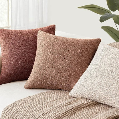 Foindtower Pack of 2 Textured Boucle Throw Pillow Covers Accent Solid Pillow Cases Cozy Soft Decorative Couch Cushion Case for Chair Sofa Bedroom Living Room Home Decor 20x20 Inch Dusty Orange Hazel