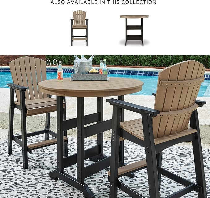 Signature Design by Ashley Fairen Trail Modern Round Bar Table with Umbrella Option , Black & Brown