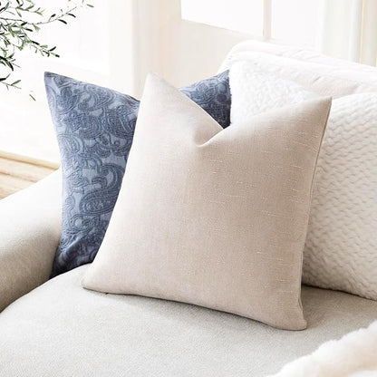 Foindtower Pack of 2 Soft Textured Throw Decorative Pillow Covers Square Accent Solid Cushion Cover Cozy Farmhouse Pillow Case with Zipper for Couch Sofa Bedroom Living Room 26x26 Inch, Light Beige