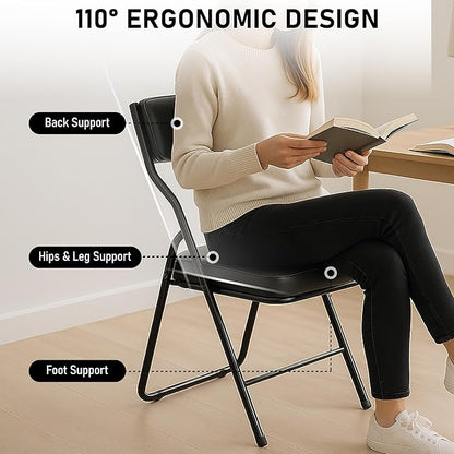 4 Pack Padded Folding Chairs with Cushion, Foldable Dining Chair Set Portable Indoor Outdoor Stackable Folding Chairs with Steel Frame for Home Office Events Wedding Party Black
