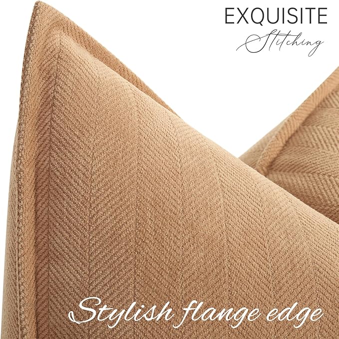 ZWJD Camel Pillow Covers 26x26 Set of 2 Chenille Throw Pillow Covers with Elegant Design Soft and Luxurious Decorative Throw Pillows for Couch, Bed, and Home Decor