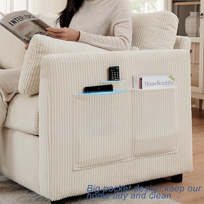 Accent Chair Set of 2 Living Room Chairs in Corduroy Fabric,Reading Chair Sofa couches for Apartment Bedroom and Small Spaces. (Beige, 2 Chairs)
